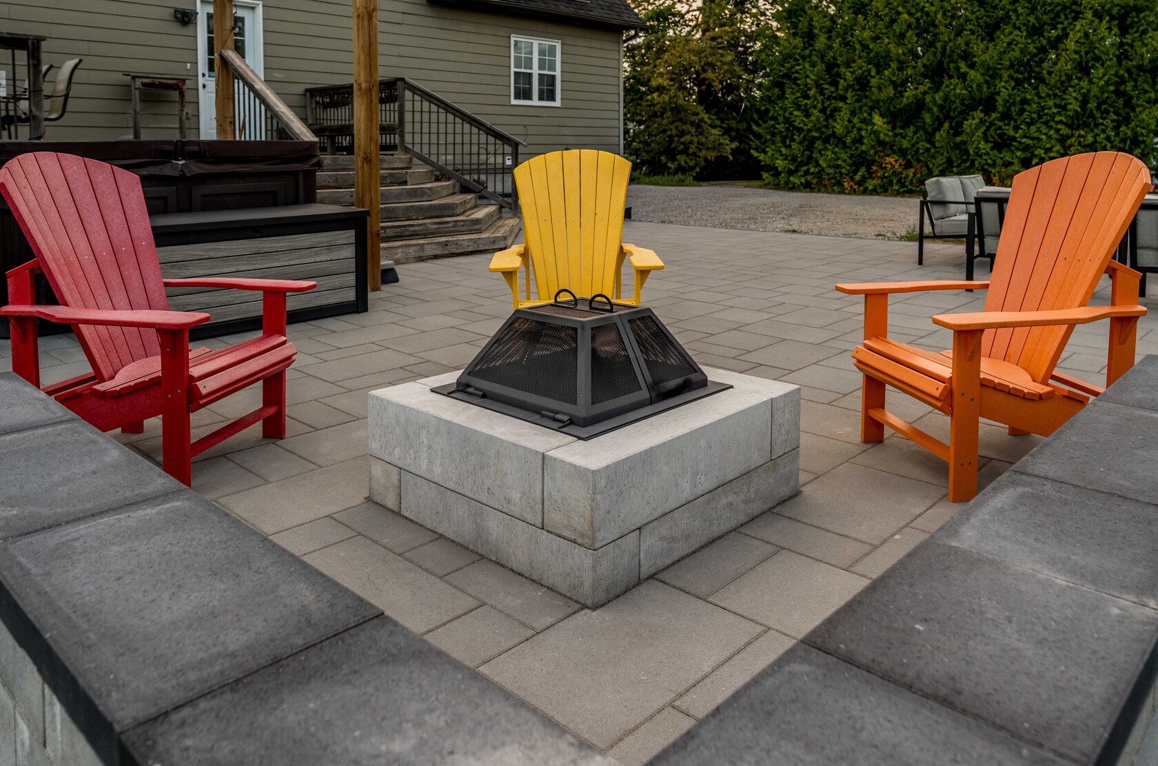 Stone Firepit with Surrounding Seating Area
